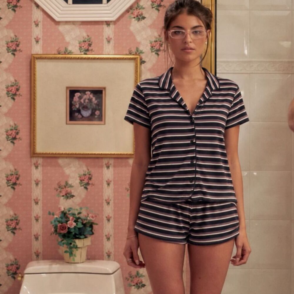 Nordstrom Lingerie Striped Modal Button Front Pajama Set Shorts Sleepwear